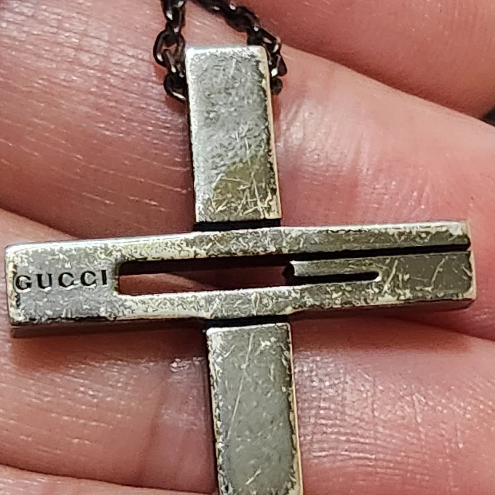 Gucci Cutout G Cross Necklace Black Ruthenium Sterling Silver - Picture 10 of 14